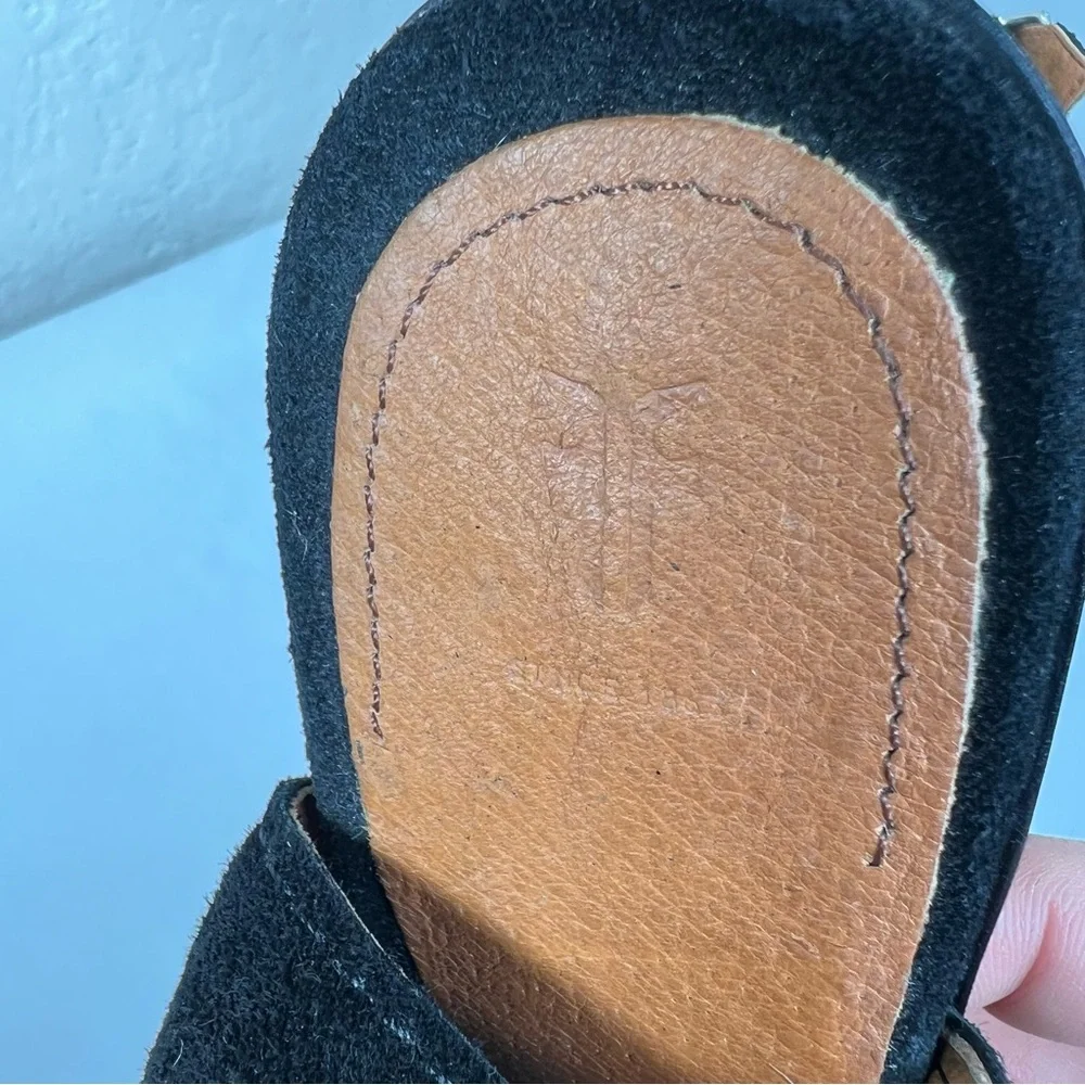 Frye Courtney Slingback Peep Toe Leather Block Heeled Sandals Mules Size 6.5 - Picture 9 of 13